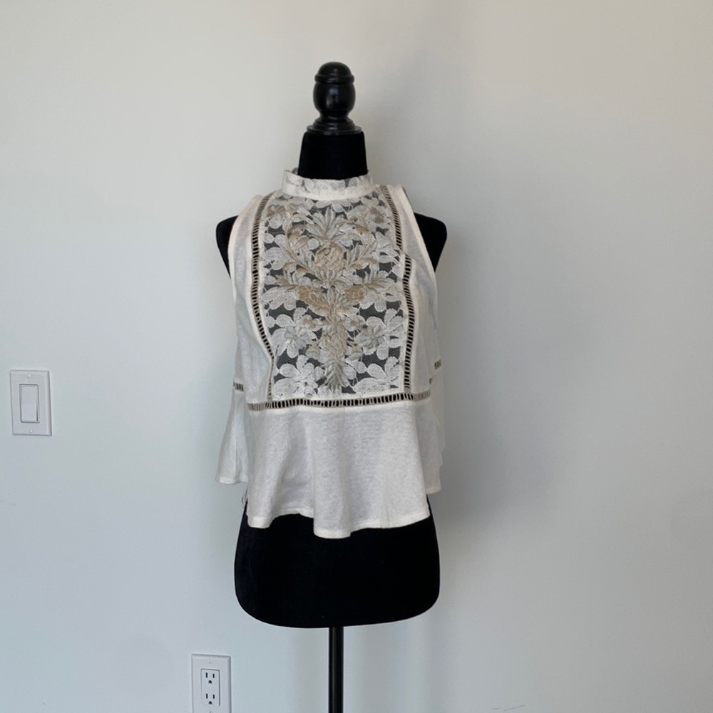 FREE PEOPLE Pineapple Embroidered Lace Top